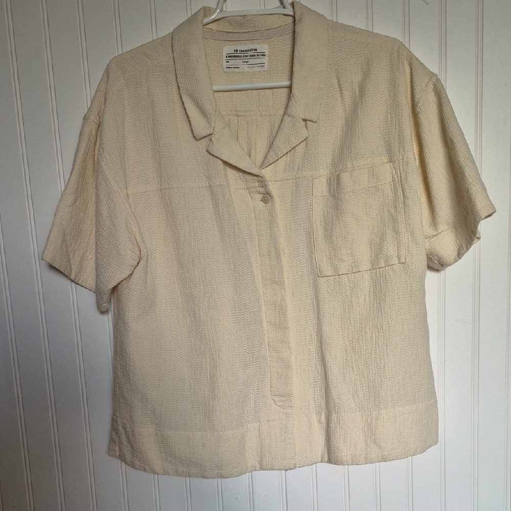 REI Textured Cream Button down Shirt, size L